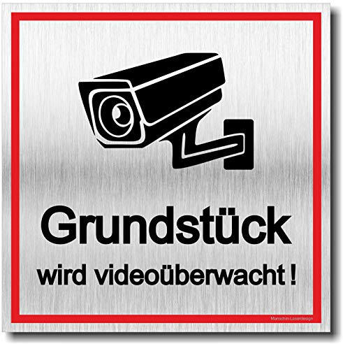 Schild Achtung Grundstück Videoüberwachung UV Druck 12 x 12cm 3mm Aluverbund Made in Germany Art.Nr. 2131