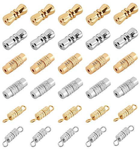 PandaHall 120 Sets 3 Arten Laufschraubenverschlüsse, Schmuckverbinder Schraubendrehverschlüsse Messing-Endspitzen-Fassverschlüsse Für Die Herstellung von Schmuckketten Für Halsketten, Platin & Golden