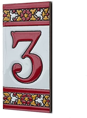 11 cm x 5,5 cm español floral Roja cerámica números azulejos con la opción de marcos de filigrana de metal (3)