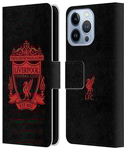 Head Case Designs Officially Licensed Liverpool Football Club Black 2 Crest 1 Leather Book Wallet Case Cover Compatible With Apple iPhone 13 Pro
