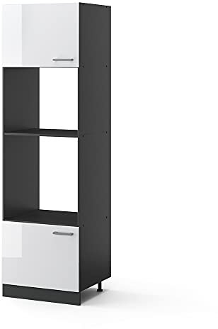 Vicco Armoire Micro-Ondes R-Line, Blanc Haute Brillance/Anthracite, 60 cm