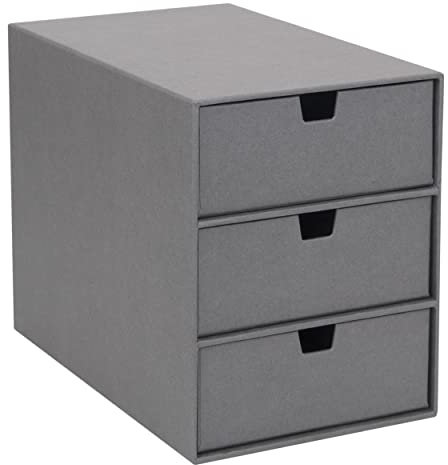 BIGSO INGRID Schubladenbox für Dokumente und Bürobedarf – Schreibtisch Organizer mit 3 Schubladen – Ablagesystem aus Faserplatte und Papier – grau