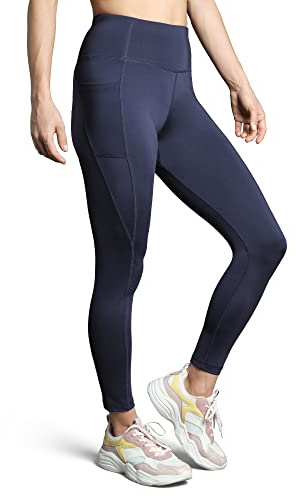 DANISH ENDURANCE Damen Sport-Leggings mit Taschen, Blickdicht & Elastisch, aus recycelten Materialien, Marineblau, XL