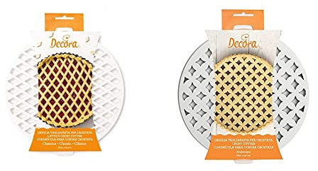 DECORA Griglia Tagliapasta per Crostata Classica, Bianco, Dim. ø 30 cm & 0215800 Griglia Tagliapasta per Crostate Arabesque, Plastica, ø 30 cm, Bianco, 30 x 30 x 3 cm