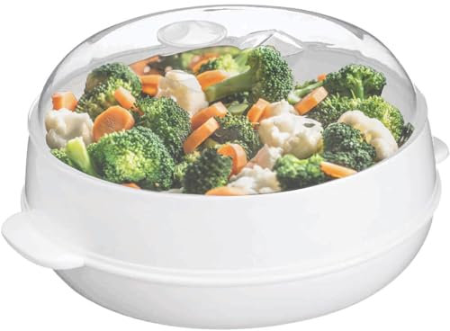 Plastic Microwave Heating Steamer with Lid and Tray (White)