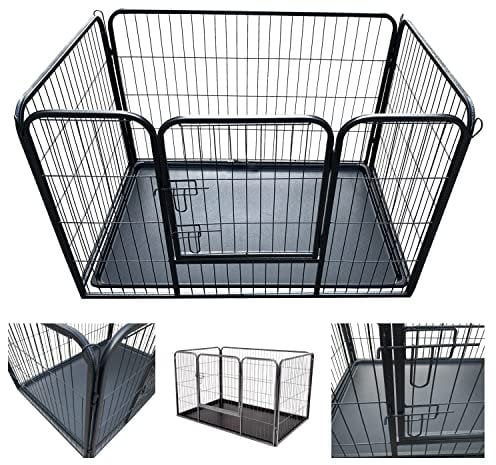 Medium Dog Crate, Foldable Cage With Removable Plastic Tray - 1 Door 2 Lock Heavy Duty Metal Kennel for Dogs, Cats, Rabbits, 107x71x73cm, Black