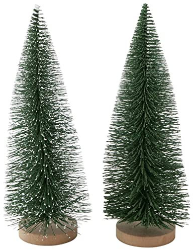 MamboCat 2tlg. Set Deko-Aufsteller Tarvo I H 32cm I grüne Deko-Tanne mit & ohne Schnee I Weihnachtsbaum I Weihnachts-Deko I Wohnzimmer, Esstisch I Advents-Dekoration zum Hinstellen I Christmas X-Mas