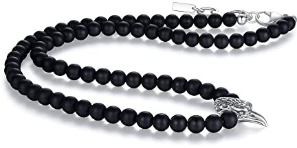 GAVU Herren Geschenk Perlenkette Rabe Charm Matter Onyx Kette