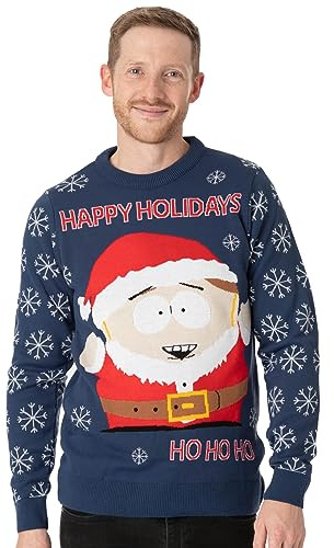 South Park Mens Christmas Jumper | Adults Ladies Eric Cartman Santa Festive Navy Knitted Sweater | Sitcom Xmas Gifts For Him Her