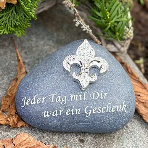eberin · Grabstein Friedhof Gedenkstein mit Motiv Lilie und Spruch Jeder Tag mit Dir war EIN Geschenk Anthrazit [NEU]