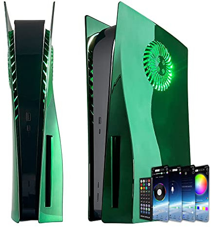 Faceplate mit RGB-Lichtstreifen DOBEWINGDELOU Glossy Frontplatten 400+ Effekte LED-Lichtring Konsolenabdeckung für Disc Edition DIY Dekoration Kit Zubehör Galvanisierung Grün