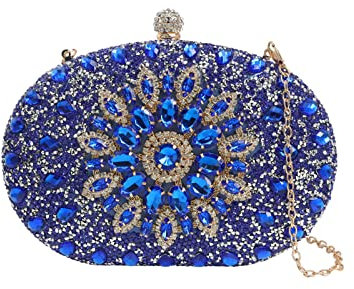 CORIOS Abendtasche Damen Shiny Strass Handtasche Diamant Clutch Bag Klein Tasche Elegante Umhängetasche Kette Schultertasche für Hochzeit Abschlussball Bankett-Party Blau