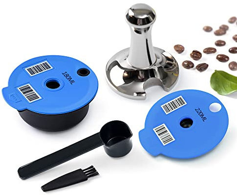 Tas simo Dosettes de café rechargeables réutilisables pour machine à café Tas simo Bosch, disques de café Benfuchen Tas simo, bleu, 1 dosette de 180 ml + 1 couvercle de 220 ml + 1 tamper