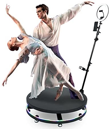 TOPS 360 Photo Booth Machine - 100cm Slow Motion Video Booth Platform Automatic Spinner, Selfie Platform Spin 360 Degree Video Booth, with Ring Light & Adjustable Camera Stand