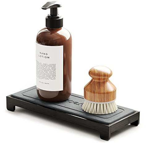 SpaceAid DryingNeat Sink Organizer, Instant Dry Sink Caddy Organizers, Kitchen Sponge Soap Holder Dispenser, Countertop Fast Drying Counter Tray Rack (Bamboo Rack, Black)