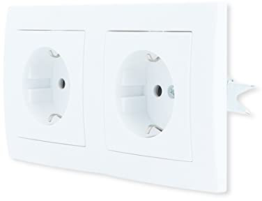 LINA Steckdose 2 Fach VDE für Unterputz Schuko weiß mit Rahmen H1-C51GM+H1-C002 Komplettset UP Stecker Wandsteckdose zweifach Kunststoffrahmen