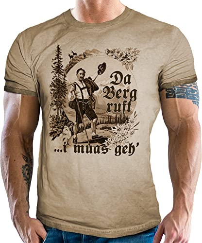 Trachten T-Shirt im Vintage Retro Used Look - Für echte Bayern Fans: Der Berg Ruft