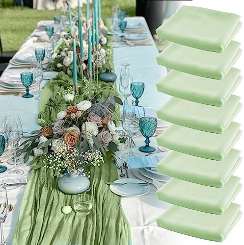 YCCOKJJ 8 PCS Grün Tischläufer Chiffon Tischläufer Grüne Musselin Tischdeko Tischläufer, 72 x 304 cm Lang, Sehr Dünner Chiffon Waschbar Dekostoff für Geburtstage, Kommunion, Feier,Party Dekoration