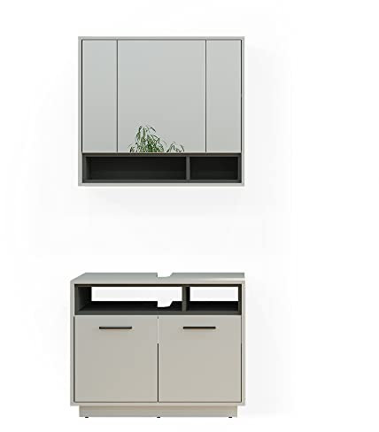 Vicco Badmöbel-Set Beatrice, Badezimmerschrank-Set, Grau/Anthrazit, 2 Teile