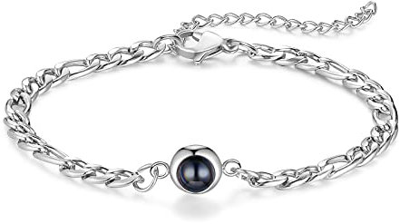 ALBERTBAND Personalisierte Projektion Armband Foto Armband mit Bild Rostfreier Stahl Personalisierte Geschenke für Damen, Mädchen, Freundinnen, Ehefrauen, Großmütter, Paare (Silber)