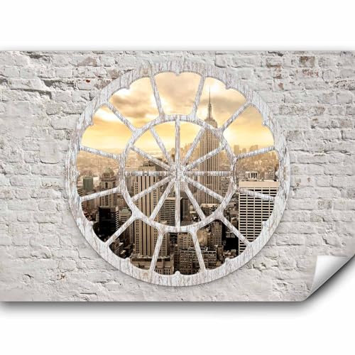 murando Fototapete selbstklebend New York 490x350cm Foto Tapete Tapetenfolie Möbelfolie Wandverkleidung Wandtapete Motivtapeten Bildtapete Wohnzimmer 3d Effekt Stadt Architektur Ziegel Holz Strand