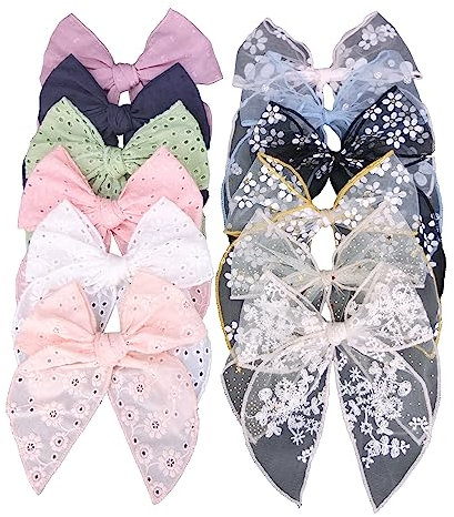 Fermagli per capelli leggeri in tulle, per bambine e donne, in pizzo, grandi fiocchi per capelli da marinaio, accessori (confezione da 12 pezzi)