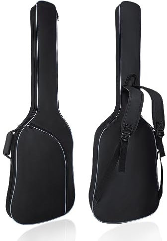 HOYIYO Custodia per basso con imbottitura da 0,9 cm, custodia per basso elettrico, zaino e custodia con tracolla protettiva e tasche, Nero , Bass Bag-White Pockets, Beauty Case