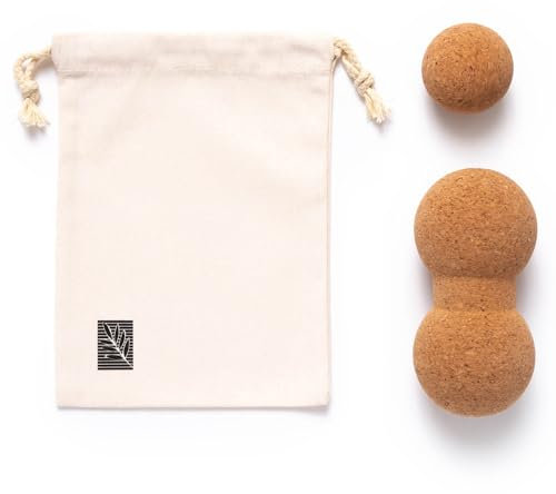 Kork Massageball | Massageball-Set | ideal für Rücken- und Muskelmassage | nachhaltiger Triggerpunktball | verschiedene Formen wie Erdnussroller (Ball (62mm) & Erdnuss (80x160mm) Set mit Tasche)