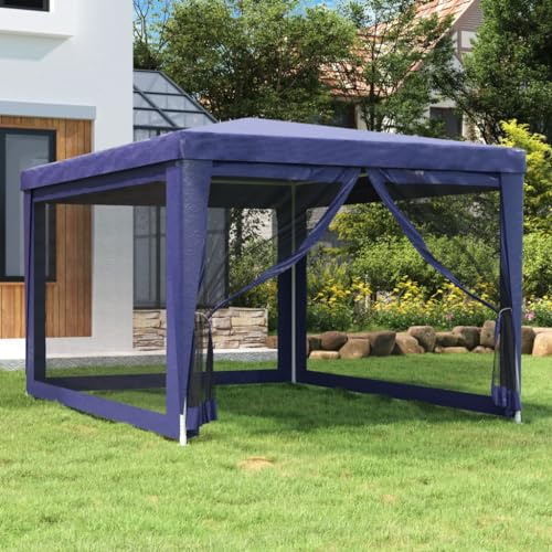 HOMIUSE Partyzelt mit 4 Mesh-Seitenwänden Blau Pavillon 3x4 Wasserdicht Stabil Winterfest Faltpavillon Grillpavillon Verkaufsstand Gartenpavillon Gartenlaube Pavillon Winterfest 3x4 m HDPE