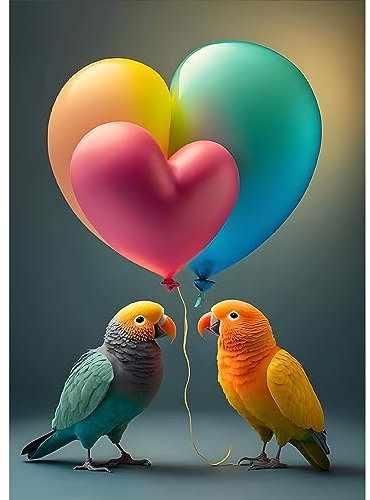 EOBROMD Diamond Painting Papagei, 5D Diamant Painting Bilder Erwachsene Ballon, DIY Herz Diamant Malerei Set für Wanddekoration 30x40 cm