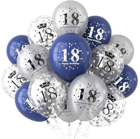 onehous 18th Birthday Decorations for Boys Girls, Navy Blue Silver Happy 18th Birthday Balloons for Him Her, 18th Birthdays Anniversary Party Supplies, 18 Year Old Party Decorations