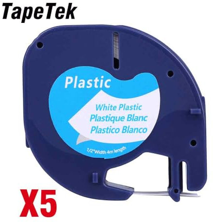 TapeTek Kompatibles Letratag Etikettenband 12mm x 4m, Schwarz auf Weiß, für Dymo LT-100H LT-100T 200B XR XM