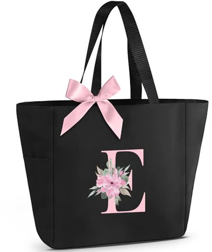 Vavabox Handtasche Damen A-Z Reißverschluss Schultertasche, Geschenke für Damen,Bräute und Brautjungfern, Arbeit,Reisen,Einkaufen,Schule (E, Schwarz)