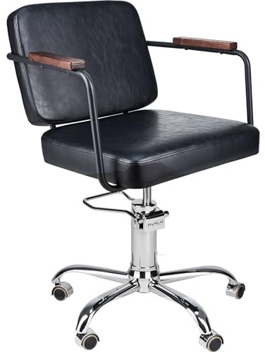 AYALA Friseurstuhl ENZO schwarz, Armlehnen aus Metall Holz (Räder silber)