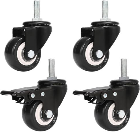 Rollen mit Bremse M8 Geräuschlos Lenkrollen Schwerlastrollen M8 X 25mm 2 mit Bremsen + 2 Ohne Bremsen 360° Drehbar, 120Kg Tragfähigkeit