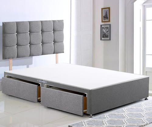 ComfoRest - Paris 6FT Super King Divan Bed, NO MATTRESS INCLUDED | 24 Elegant Headboard with 4 Storage Drawers | Supportive Frame for Spacious and Modern Bedrooms (Paris Grey)
