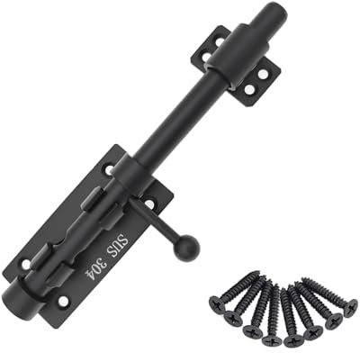 Schiebebolzen-Torverriegelung Verdickter 304 Edelstahl Barrel Bolt Lock Schweres Scheunentorschloss Schwarzes Sicherheitstorschloss mit Vorhängeschloss-Loch für Holzzaun im Freien Hof Schuppen Keller