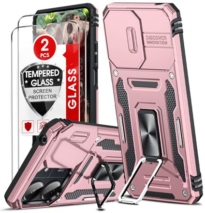 LeYi Coque pour Xiaomi Redmi 13C 4G/5G,Xiaomi Poco C65 Antichoc avec 2*Verre Trempé,Protection Caméra Coulissante,Étui de PC Dur et TPU Silicone Militaire Anti-Rayures Coque Redmi 13 C Anneau-Or Rose