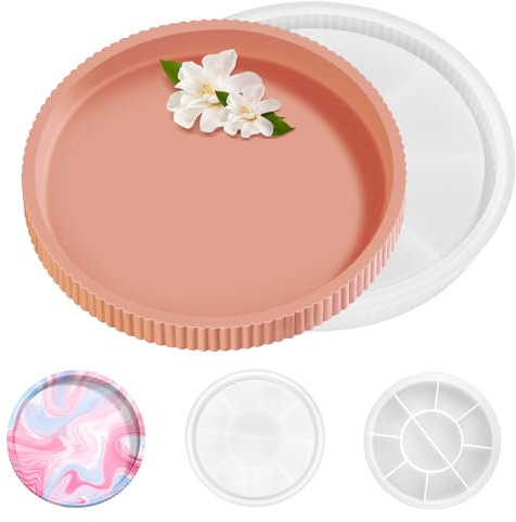 Silikonform Tablett 22.5cm,Rund Silikonform Gießformen Tablett mit Rillen, Resin Silikon Tablett Untersetze Gießform Betonformen Rundes Tablett Epoxidharz Formen Untersetzer