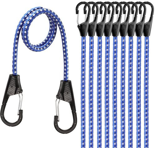 HORUSDY 10-Piece Heavy Duty Bungee Cords with Metal Hooks, 30 Elastic Bungee Straps for Outdoor, Camping, Garage Storage, and Kayaking