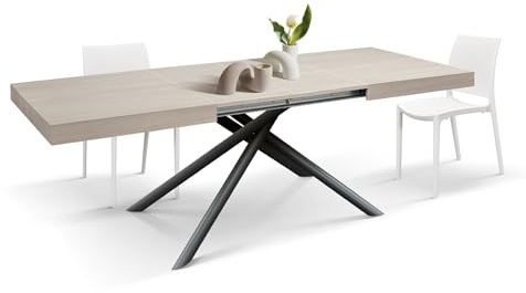 PAZZO Design Ausziehbarer Tisch Flore, Gekreuzte Beine Menego, Schwarz, Hergestellt in Italien, 140 x 90 x 74 cm, Ulme Perle - Id_2247