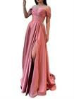 Robe de demoiselle d'honneur en satin à épaules dénudées pour femme - Longue robe de soirée, vieux rose, 42