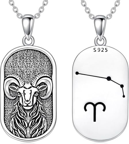 enjoylifecreative Sternzeichen Widder Halskette für Herren Damen 925 Sterling Silber Aries Sternbilder Horoskop Anhänger Kette Schmuck Geschenke für Männer Frauen