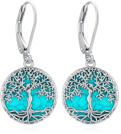 Eusense Albero Della Vita Orecchini di Turchese Orecchini in Argento 925 Orecchini pendenti Gioielli Regalo per Donne Signore