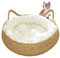 Cama de Gato Tejida de Paja de 17 Pulgadas Con Cojín Suave, a Prueba de Rasguños, Acogedora Cesta de Mimbre Redonda en Forma de Gato Para Gatos Medianos
