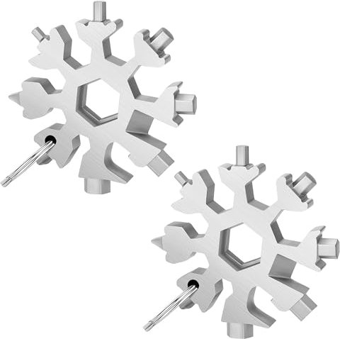 Trimming Shop 18 in 1 Silver Snowflake Multi-Tool with Keychain - Flat and Phillips Screwdriver, Allen Wrench, Bottle Opener, Key Hole - Travel Camp Adventure Gadget Gift Tool for Men (2pcs)