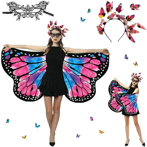 Sundonix Fasching Schmetterling Umhang für Damen - Farbenfrohes Karneval Kostüm Damen, Ideal für Karneval, Fasching und Cosplay Polyester