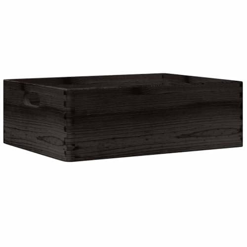 vidaXL Holzkiste mit Griffen Schwarz 40x30x13 cm Massivholz Kiefer, Aufbewahrungsbox Holz, Holztruhe, Geschenkbox Holz, Holzbox