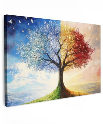 MuchoWow© Leinwand Bilder Wanddeko Wohnzimmer Aesthetic Room Decor Deko | 90x60 cm - Zimmer Wandbilder Modern Bild auf Baum - Kunst - Jahreszeiten - Herbst