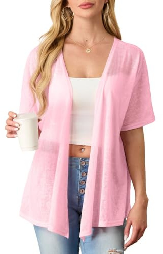 PrinStory Damen Kurzarm/Langarm Leichte Strickjacke Sommer Cardigan Sonnenschutz Oberteil Mit High Low Saum